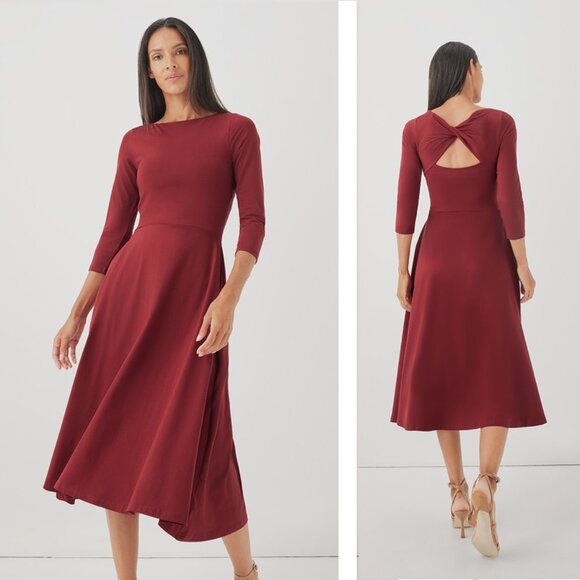 Pact Dresses & Skirts - NWT Pact Fit & Flare Open-back Dress Size M Organic Cotton Cutout Pomegranate